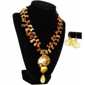 Vintage sterling ammonite necklace & earring set